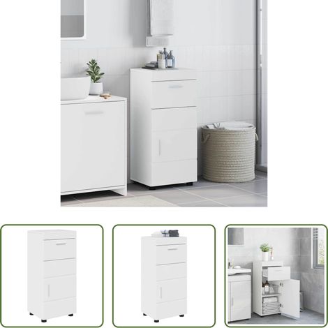 Holz Schrank - Badezimmerschrank-Set TULUM Hochglanz Weiß 37 x 31,5 x 82 cm (1/5)