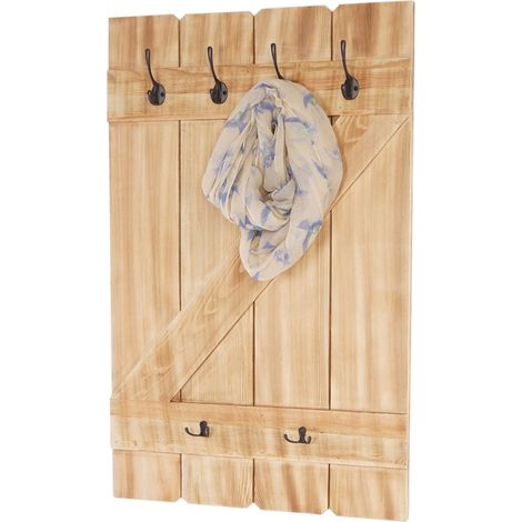 Tablette murale, porte-tasse HWC-D13, étagère / vestiaire / planche à crochets - pin