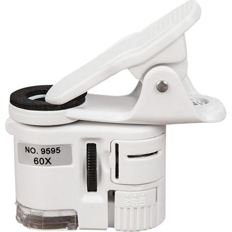 Loupe LED portable 60x grossissement, pince universelle pour téléphone, microscope HD avec éclairage intégré (1/5)