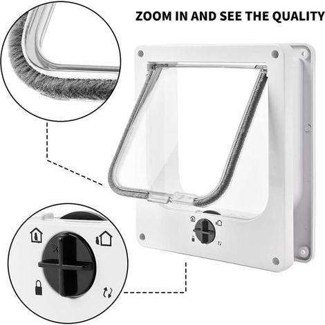 Cat Flap, 4-Way Magnetic Cat Flap for Cats and Small Dogs, Manual Sliding Pet Door (White, L)