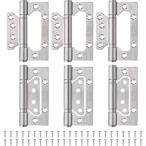 Lot de 6 charnières de porte en acier inoxydable 304 à montage en surface HBL' - Argenté (1/4)