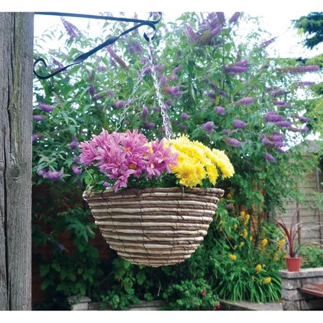 Rope Rattan Hanging Basket 12" Round Garden Hanging Baskets Indoor Outdoor Hanging Rope Planter Plant Pots Hanging Basket (12" Round Rope Basket) (1/4)