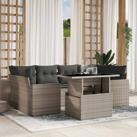 Ensemble Salon Jardin 7 Places Modulable en Résine Tressée avec Table Réglable et Coussins Gris Anthracite (1/5)