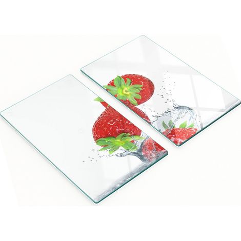 Elegantes y resistentes pizarras de vidrio con estampado de fresas cayendo, 2x30x52 cm.