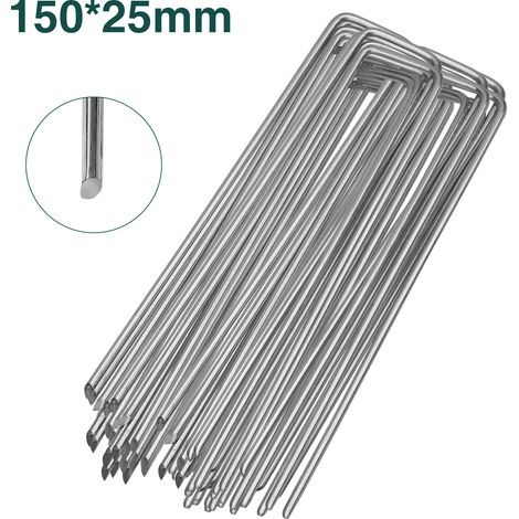 Swanew – Ancrages au sol en U 150mm – Acier galvanisé – Lot de 100 piquets pour bâches et gazon synthétique – Fixation rapide et durable (1/5)