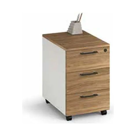 Cassettiera tre cassetti  da ufficio con ruote e serratura  colore Noce Naturale H40x58x55cm