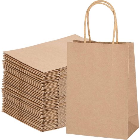 40X Sac Kraft Sac en Papier Kraft Marron Sac Cadeau avec Poignée Petit Sachet Papier Kraft Brun pour Anniversaire Mariage Noël et Célébrations de Fête, 21x15x8cm