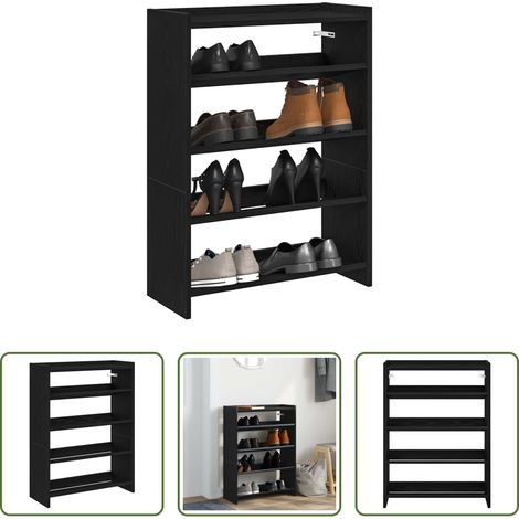 vidaXL Étagère bois - Étagère à chaussures noir 60x25x81 cm bois d'ingénierie (1/5)