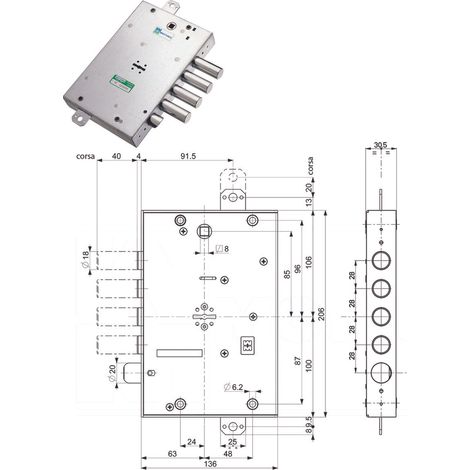 SERRATURA TRIPLICE AD APPLICARE CON SCROCCO BLINDATE 52175NAPM/28 MOTTURA