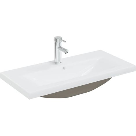 Lavabo encastrado con grifo lavabo de sobre encimera lavabo de baño lavabo de interior 81 x 39 cm cerámica blanca 020002797