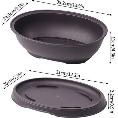 Pot à bonsaï ovale avec plateau, imitation pot de fleurs en argile violette, pot de fleurs en plastique, pot pour plantes succulentes, jardinière de jardin (1/4)