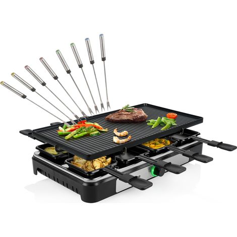 Raclette Gerät wendbare Grillplatte für 8 Personen, Teppan Gabeln 1400Watt