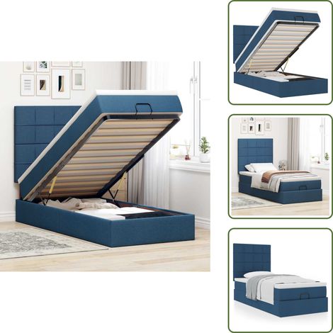 Letto con testiera - vidaXL Struttura Letto Pouf con Materasso Blu 90x190 cm in Tessuto - Materasso con supporto personalizzato