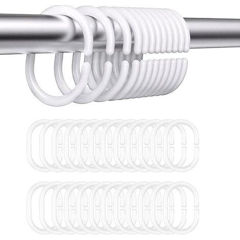 Lot de 24 anneaux de rideau de douche en plastique, crochets en forme de C, adaptés aux salles de bains et chambres (1/5)