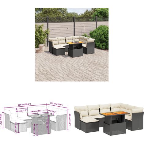 Salon de jardin 8 pcs avec coussins noir résine tressée - Ensemble Salon De Jardin - Meuble Extérieur - Canapé Jardin - Résine Tressée - Rotin Synthétique - Home & Living (1/3)