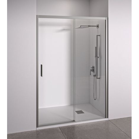 BELLOBATH - Paroi de Douche Frontale Coulissante + Fixe - Verre Trempé 6 mm Anticalcaire - Argent Mat - Largeur adaptable 170-175 cm
