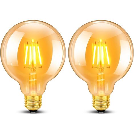 Lot de 2 Vintage Edison Ampoule G95 E27 LED 4W, Verre Ambré Blanc Chaud 2200K, Équivalent 40W Incandescence, 400LM, AC 220V, Non Dimmable, Globe Filament Rétro, Décorative pour Maison, Bars, Café (1/5)