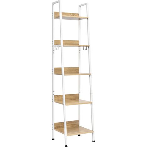 Étagère d'angle ouverte en MDF et métal, 5 niveaux, porte-manteaux amovibles, 40x36x170 cm, style industriel (1/5)