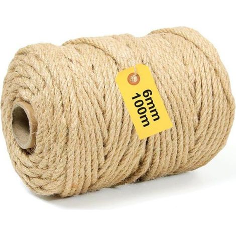 Corde Sisal Naturelle 100M x 6MM - Corde Arbre à Chat Résistante pour Réparation, Griffoir, DIY, Jardin, Décoration 6 mm x 100 m (1/5)