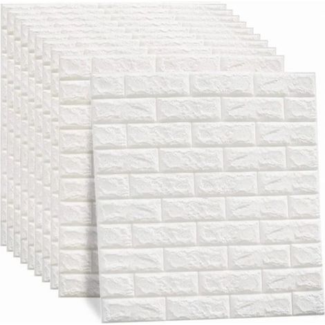 Papier peint 3D autocollant, imperméable, découpable et inodore, imitation brique, blanc, 10 pièces, pour salon et chambre.