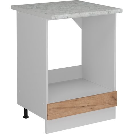 Herdumbauschrank  R-Line, Goldkraft Eiche, 60 cm AP Marmor, Vicco