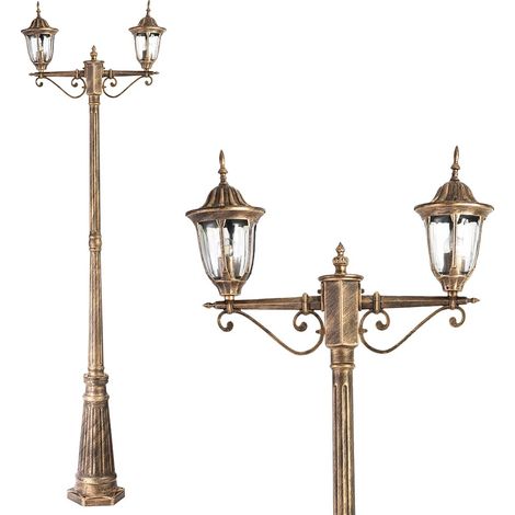 Lampione Vittoriano Classico da Giardino 2 Lanterne in Alluminio Bronzo 202cm (1/5)
