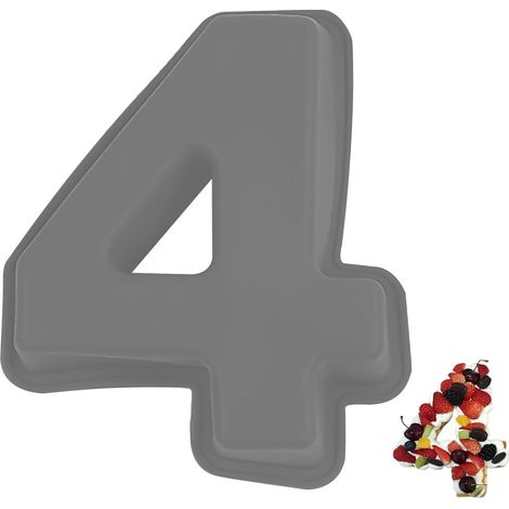 Moule à Gâteau Number 4, Moules Chiffre Cake, Grands 3D en Silicone, Forme Spécifique de Convient pour Anniversaires, Fêtes (Gris) Gris 4