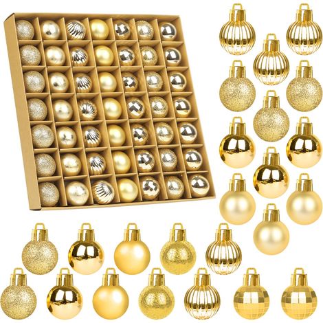 Lot de 49 petites boules de Noël en plastique - Décoration de sapin de Noël avec crochet de suspension - Pour décoration de Noël (blanc) (1/5)
