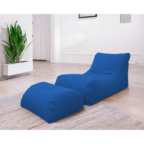 Dmora Chaise longue de salon moderne, Made in Italy, Fauteuil avec repose-pieds en nylon, Pouf rembourré pour chambre, 120x80h60 cm, Couleur bleu (1/2)