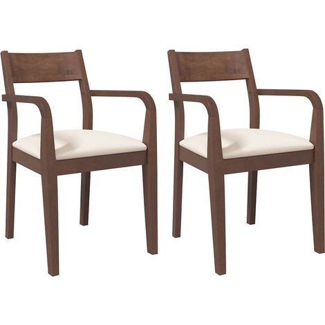 Lot de 2 Chaises à manger,Chaise de cuisine coussins marron bois massif caoutchouc CFW24550 (1/5)