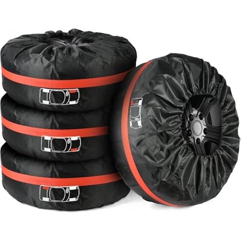 Housse de roue de secours 4 pièces, 19-23 pouces, diamètre 80 cm, protection pneu, sac avec poignée, imperméable et anti-poussière, noir, pour voiture SUV camion. (1/4)