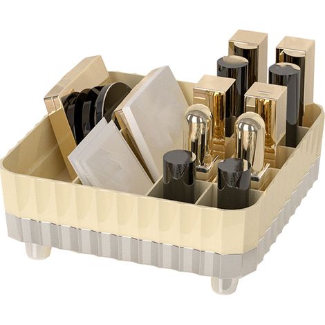 Trousse de rangement maquillage compartiments multiples antidérapante en plastique blanc argenté pour cosmétiques, rouges à lèvres, bijoux, crèmes (1/5)