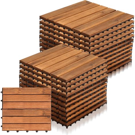 Wolketon 77STK Holzfliese Akazie 30 x 30 Klickfliesen Balkon Terrassenfliesen Holz Terrassenplatten Klicksystem Außen,wetterfest rutschfest