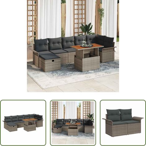 Gartentisch -  Gartensofa-set mit Kissen mit Speicher 8 pcs Grau Poly-Rattan (1/5)