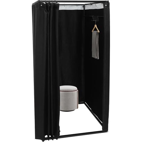 Vestiaire portable en fer et tissu de lin noir pour magasins de vêtements, centres commerciaux, événements en plein air, 100 x 100 x 200 cm (1/5)