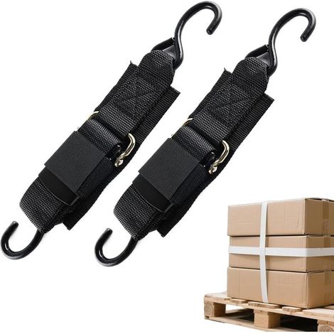 Sangles à Cliquet - 2 Pièces avec Ratelier pour Remorques Sangles de Sécurisation à Cliquet 1,2 m avec Crochet en S pour Bateau Remorque Camion Kayak Camping (1/5)