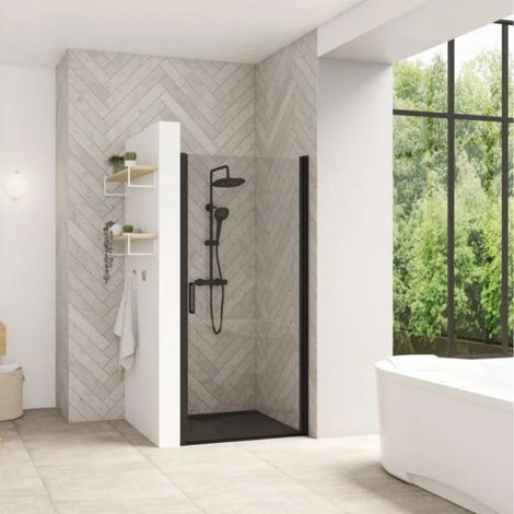 Kinedo Puerta Pivotante sin umbral 90 perfil negro cristal transparente Smart Design
