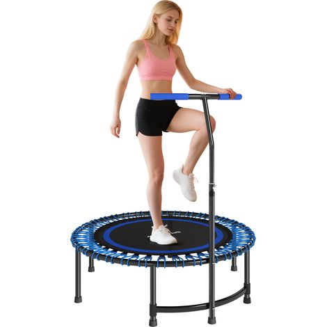114 cm Fitness-Trampolin, elastische Seile, 5-fach verstellbarer Griff, geräuscharmes Trainingstrampolin, blau
