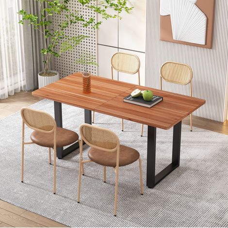 CHICFURN Lote de 4 sillas de comedor 46x48x80 cm de PU marrón con respaldo de ratán (1/5)