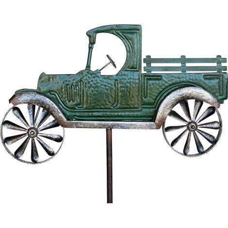 DanDiBo Gartenstecker Metall Oldtimer Auto XL 160 cm Grün 96102 Windspiel Windrad Wetterfest Gartendeko Garten Gartenstab Bodenstecker