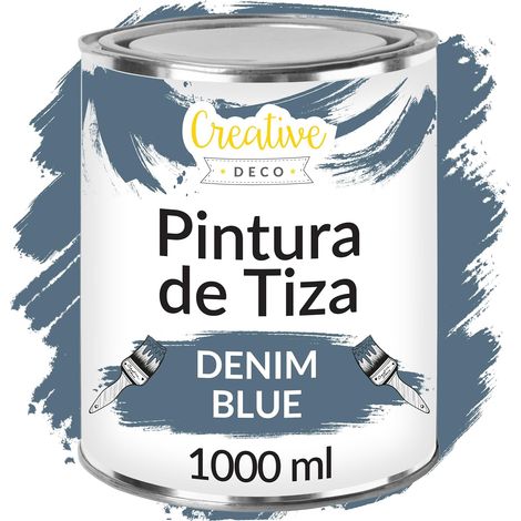 Creative Deco Pintura a la Tiza Azul Denim 1L Mate y Lavable para Muebles de Madera