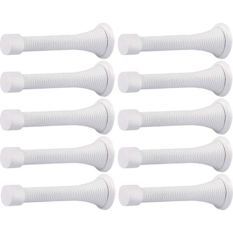 Lot de 10 butées de porte à ressort à fixation murale avec embout en caoutchouc flexible et robuste (blanc) (1/4)