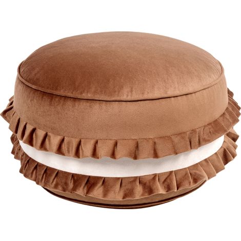 Puf infantil redondo moderno con asiento de terciopelo y relleno de EPS decorativo macaron 50 x 50 x 30 cm marrón Marot