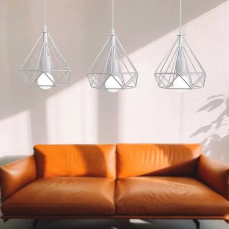 U-DO LOT DE 3 ,20CM Lustre Cage en Métal Blanc design Vintage Suspension Filaire Ajustable Industriel pour Cuisine Couloir (1/3)
