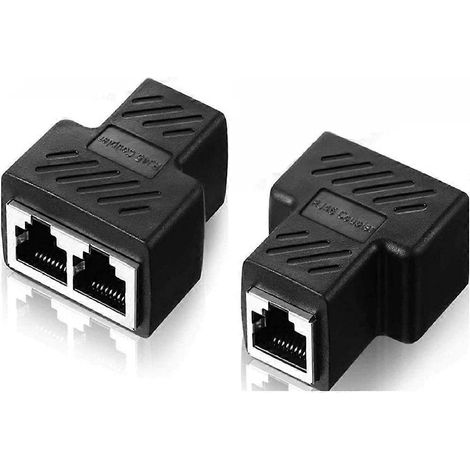 Deux adaptateurs de connecteur répartiteur Ethernet RJ45, compatibles avec les câbles Cat7, Cat6 et Cat5e, noirs (les deux ports peuvent fonctionner simultanément). (1/5)