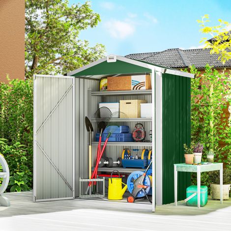 Cobertizo de Jardín Exterior 1,1 m² 133x87x178 cm con 2 Puertas Abatibles Techo a Dos Aguas y Guantes Verde (1/5)