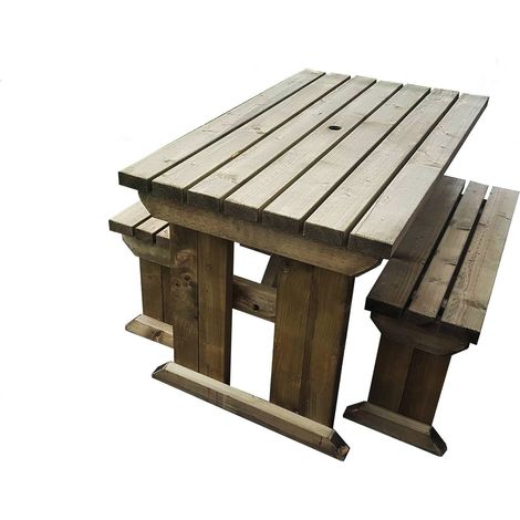 4ft (120cm) Picnic table and bench set, rustic brown finish, Yews square corners