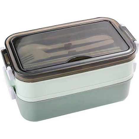 Boîte à lunch à compartiments, compatible micro-ondes, boîte de rangement alimentaire, boîte bento pour étudiants, enfants et employés de bureau, verte (1/4)