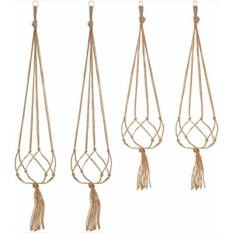 Lot de 4 Suspension Corde Plante Macramé Porte Pot Suspendu Plante Cintre Intérieur Extérieur Décoration du Jardin avec - 2 pièces 105 cm et 2 pièces 90 cm, 4 pieds
