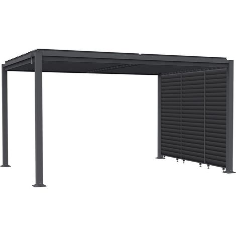 Pérgola bioclimática "Howard" con 3 lamas de acero galvanizado - 3 x 4 m - Gris (1/5)